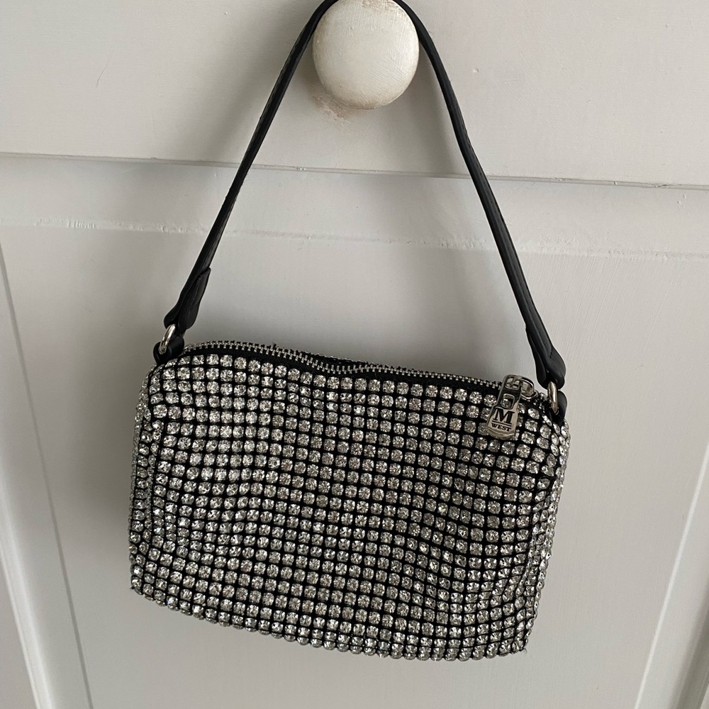 Madison West Sparkling Rhinestone and Black Clutch